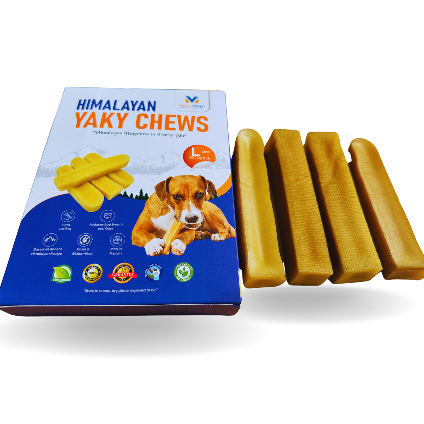 Himalayan Yaky Chews, 100% Natural, Vegan, Hard and Extra Long-Lasting Yak Dog Treats, Made From Pure Yak/Cow Milk. Size (Small, Medium, Large, Ex-Large)