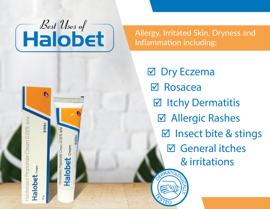 Halobet Propionate Cream for Eczema, Rosacea, Dermatitis, Rashes, Itchy, Allergy and Irritated Skin - Reduces Dryness and Inflammation. - Dermatologist Tested, Result in 24hr USP 0.05% W/W