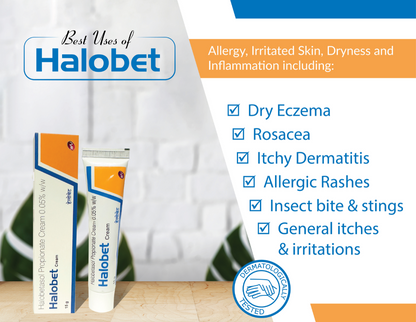 Halobet Propionate Cream for Eczema, Rosacea, Dermatitis, Rashes, Itchy, Allergy and Irritated Skin - Reduces Dryness and Inflammation. - Dermatologist Tested, Result in 24hr USP 0.05% W/W