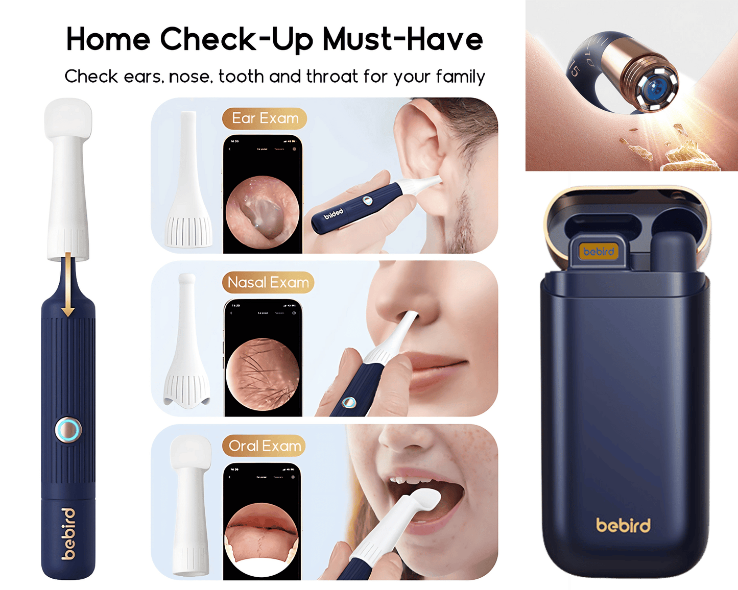 BEBIRD Advanced Ear Cleaning Device with HD Camera, 10MP Endoscope, Safe Tweezers, 11 Ear Scoops, Full ENT Observation Tools for Ear, Nose & Throat, Kids & Adults, Portable with Storage Case