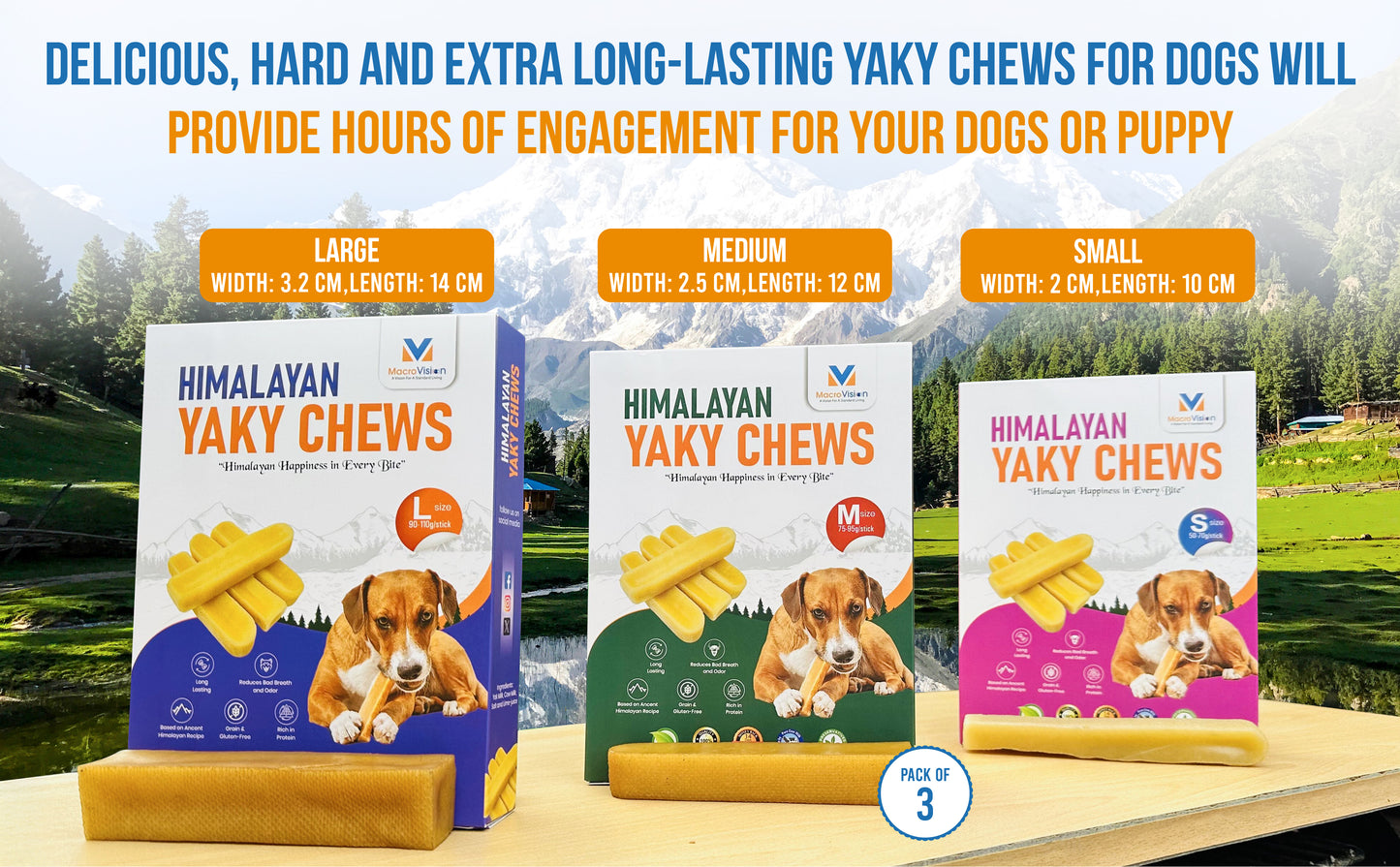 Himalayan Yaky Chews, 100% Natural, Vegan, Hard and Extra Long-Lasting Yak Dog Treats, Made From Pure Yak/Cow Milk. Size (Small, Medium, Large, Ex-Large)