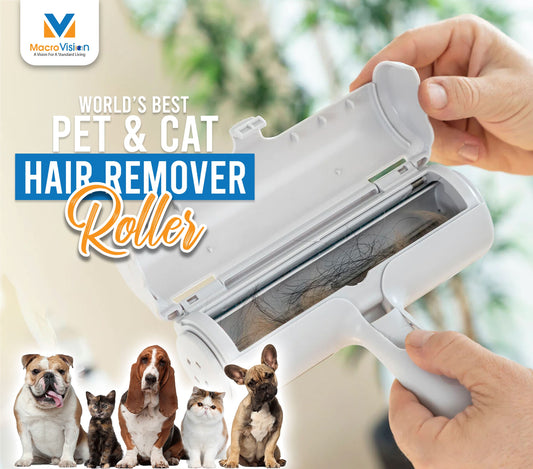 MacroVision Pet hair Remover Roller Reusable Dogs and Cats hair Cleaner Brush, Easy to Use in Bed, Sofa, Rugs, Carpet, and Car.